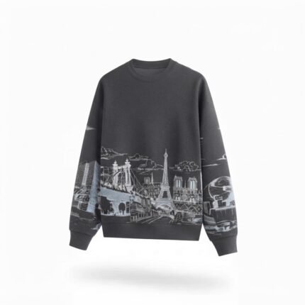 Custom Paris Skyline Graphic Knit Sweater – Premium Jacquard Crewneck Pullover