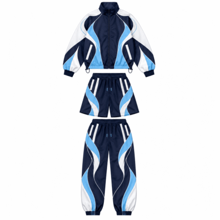 Navy Blue & Sky Blue Windbreaker Set – Premium 3-Piece Track Suit with Shorts