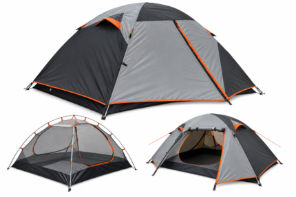 Grey & Black Double-Layer Dome Camping Tent with Orange Trim